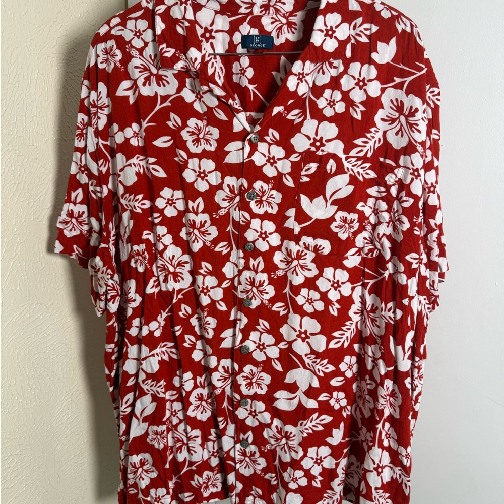 George Red Floral Hawaiian Men's Shirt